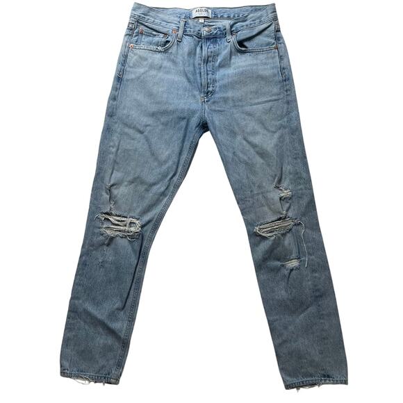 Agolde Jamie High Rise Classic Jeans Sz 28 Light Wash Distressed Slim Fit - Picture 1 of 7